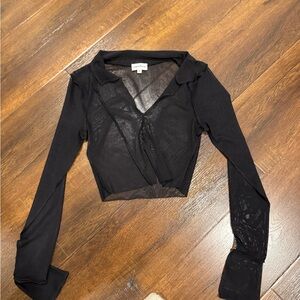 REVOLVE Sheer Black Cropped Long-Sleeve Top